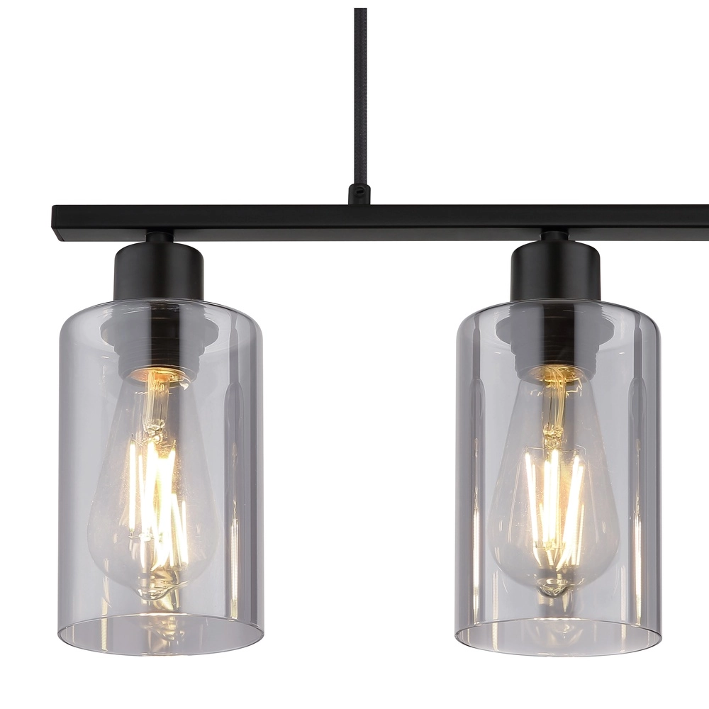 Lampe suspendue Hadera Noir à 3 lumières avec verre fumé Globo 9007371578689