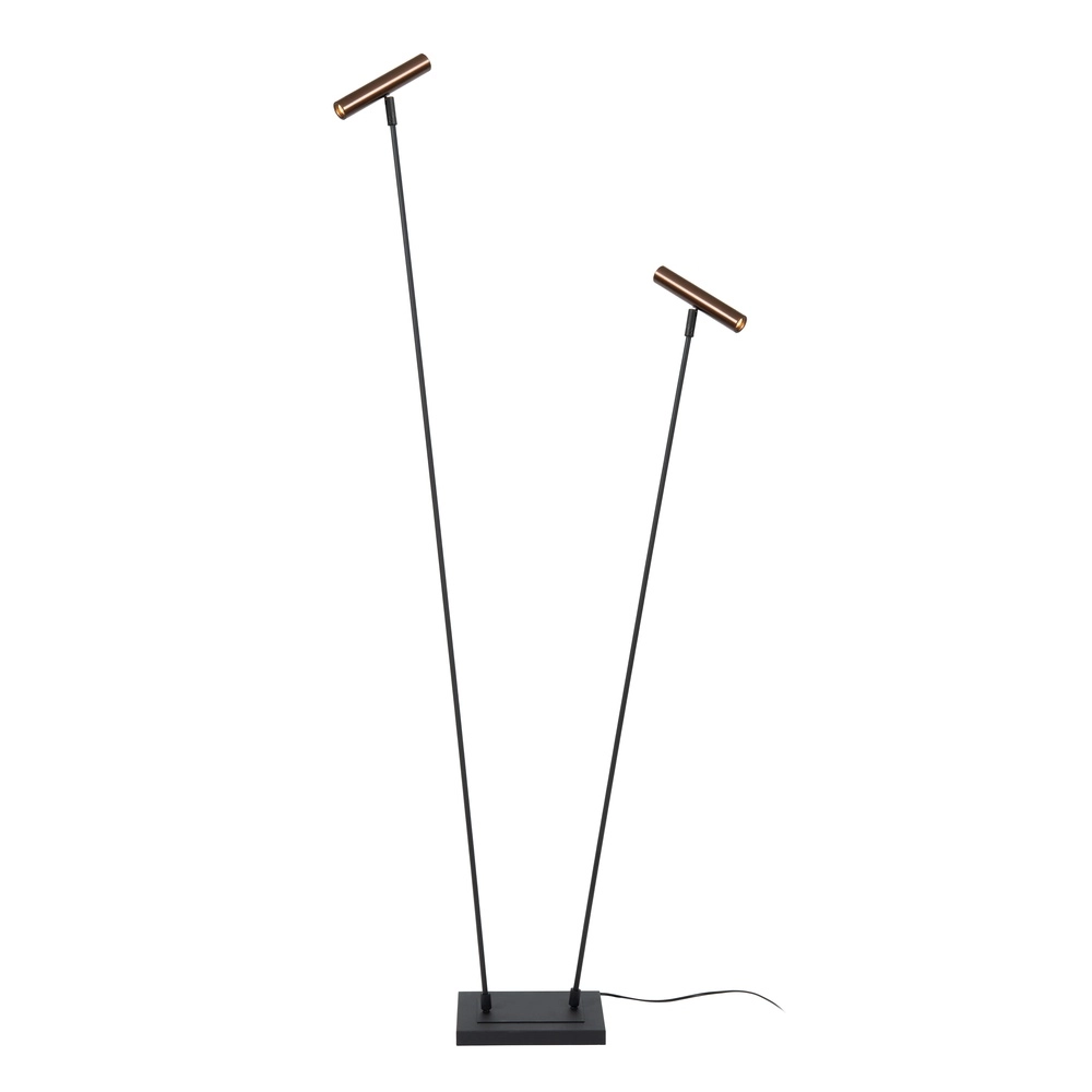 Lampe sur pied à deux lumières Duarte noir avec brun café Lucide Vibes 5411212032201