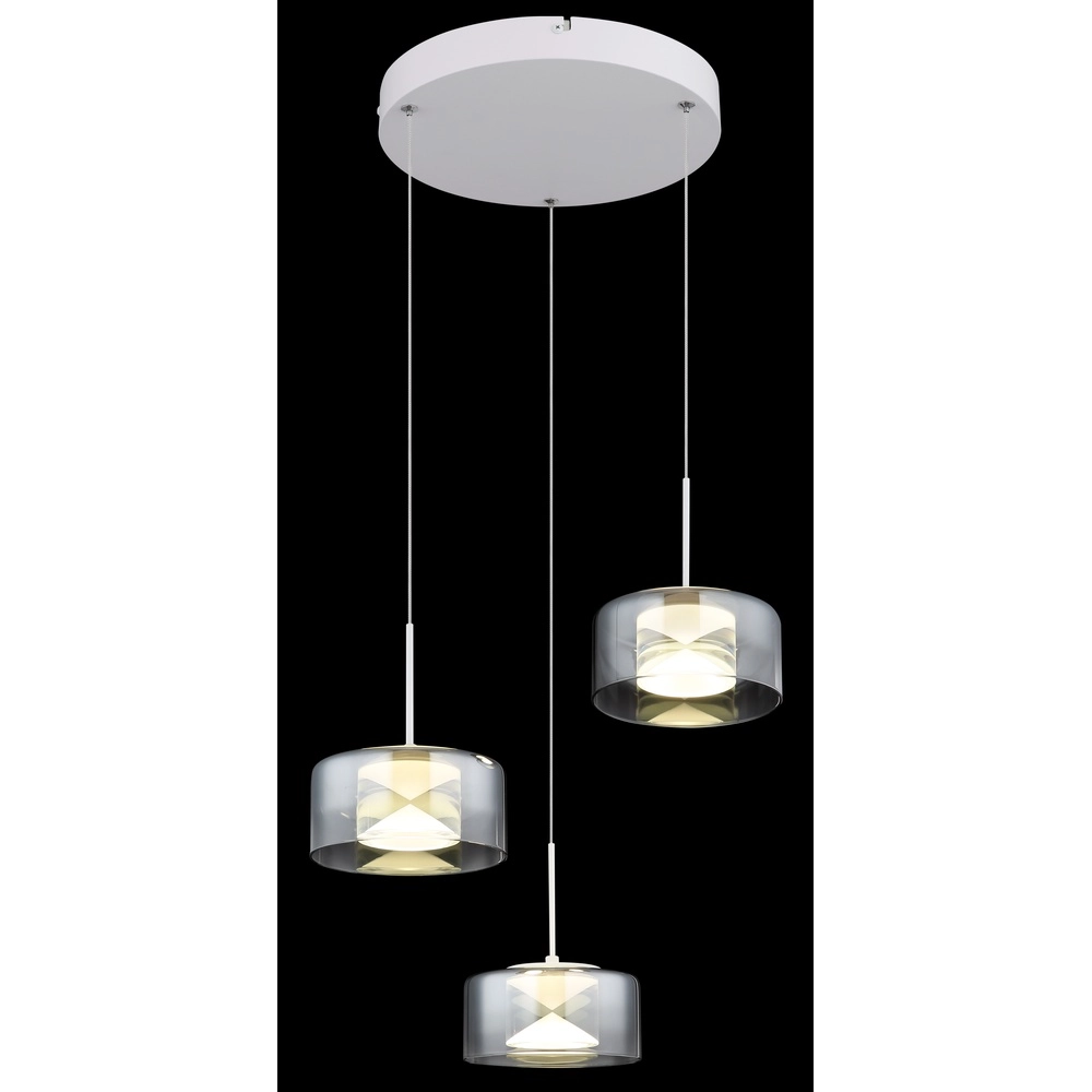 Lampe pendante de conception Belinda Blanc à trois lumières avec verre fumé Globo 9007371578368