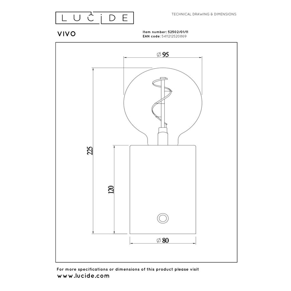 Lampe de table rechargeable Vivo Chrome Lucide 5411212520869