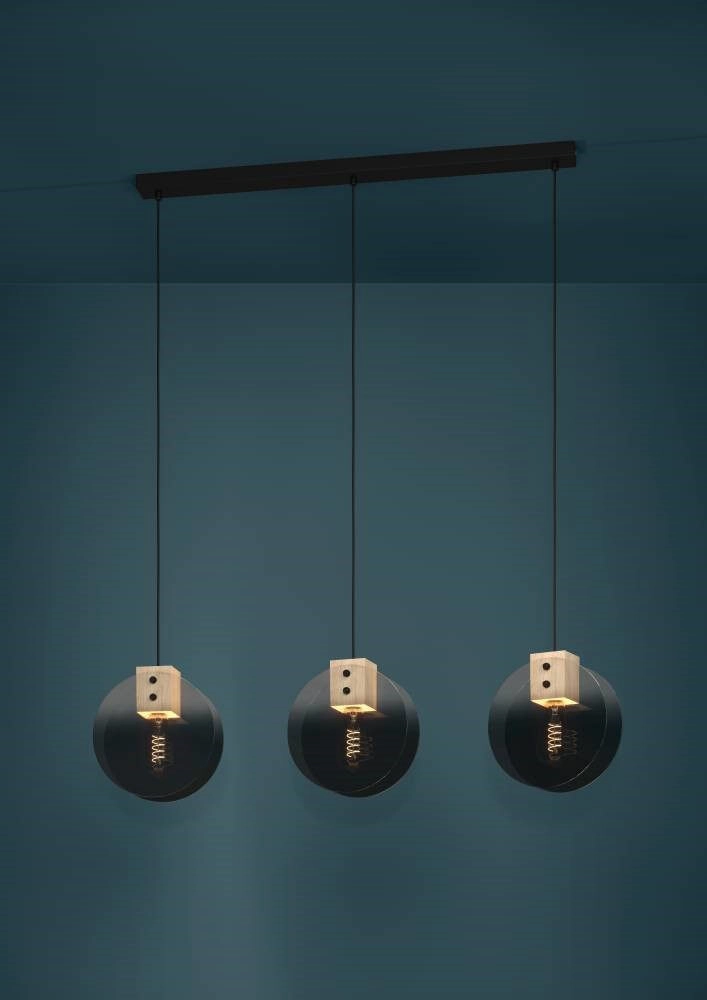 Lampe suspendue 3 lumières Millena bois avec du noir Stars of Light 9008606239443