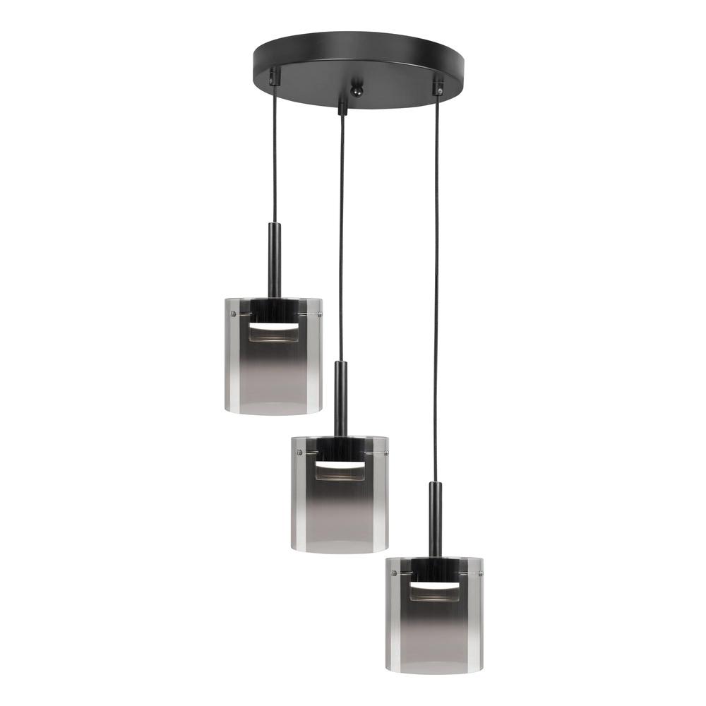 Suspension 3 lumières Salerno noir avec verre fumé