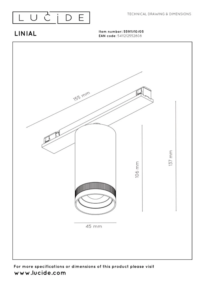 Spot sur piste monophasée Linial Champagne Premium by Lucide 5411212552808