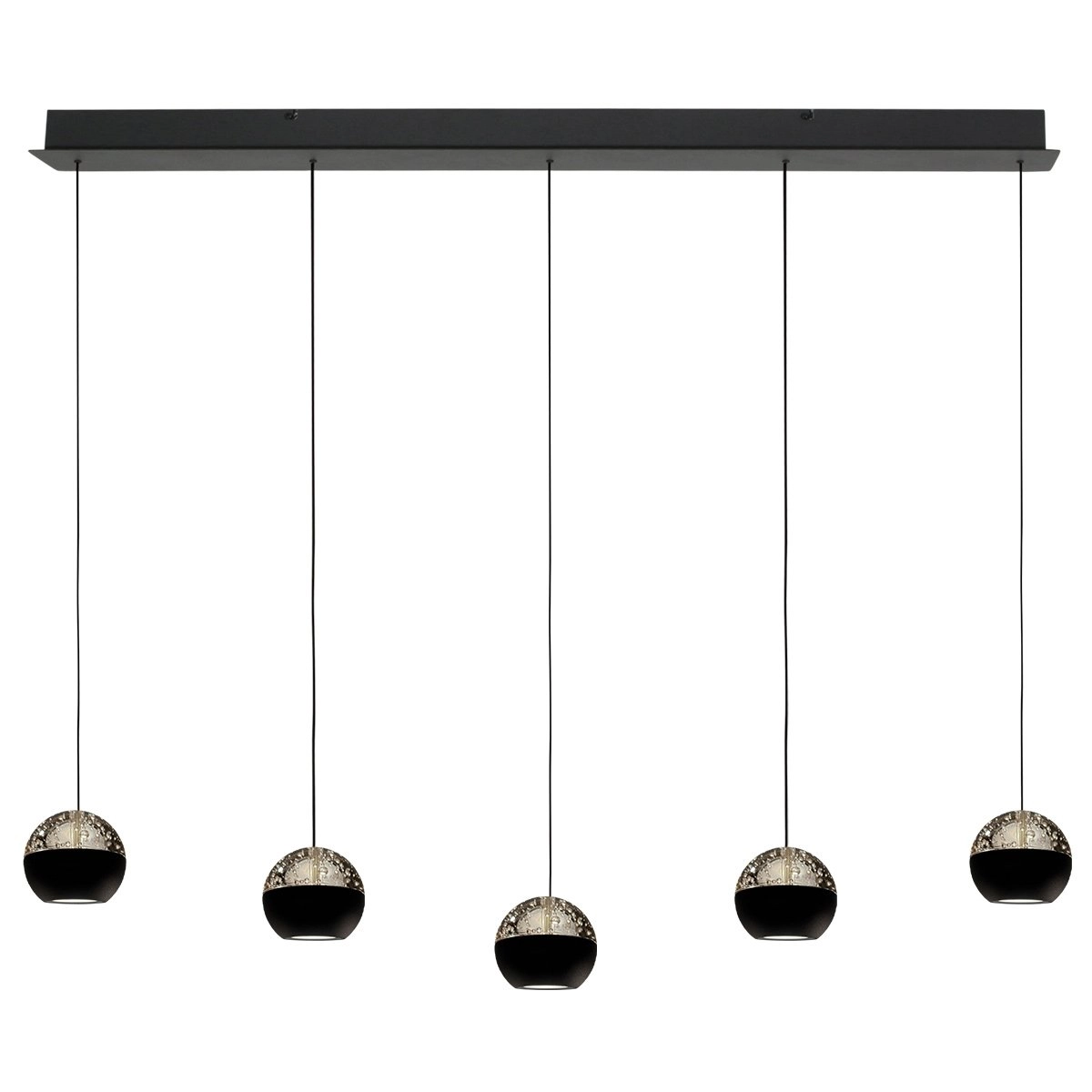 Lampe pendante de table à manger à 5 lumières Belluno LED - Noir avec verre