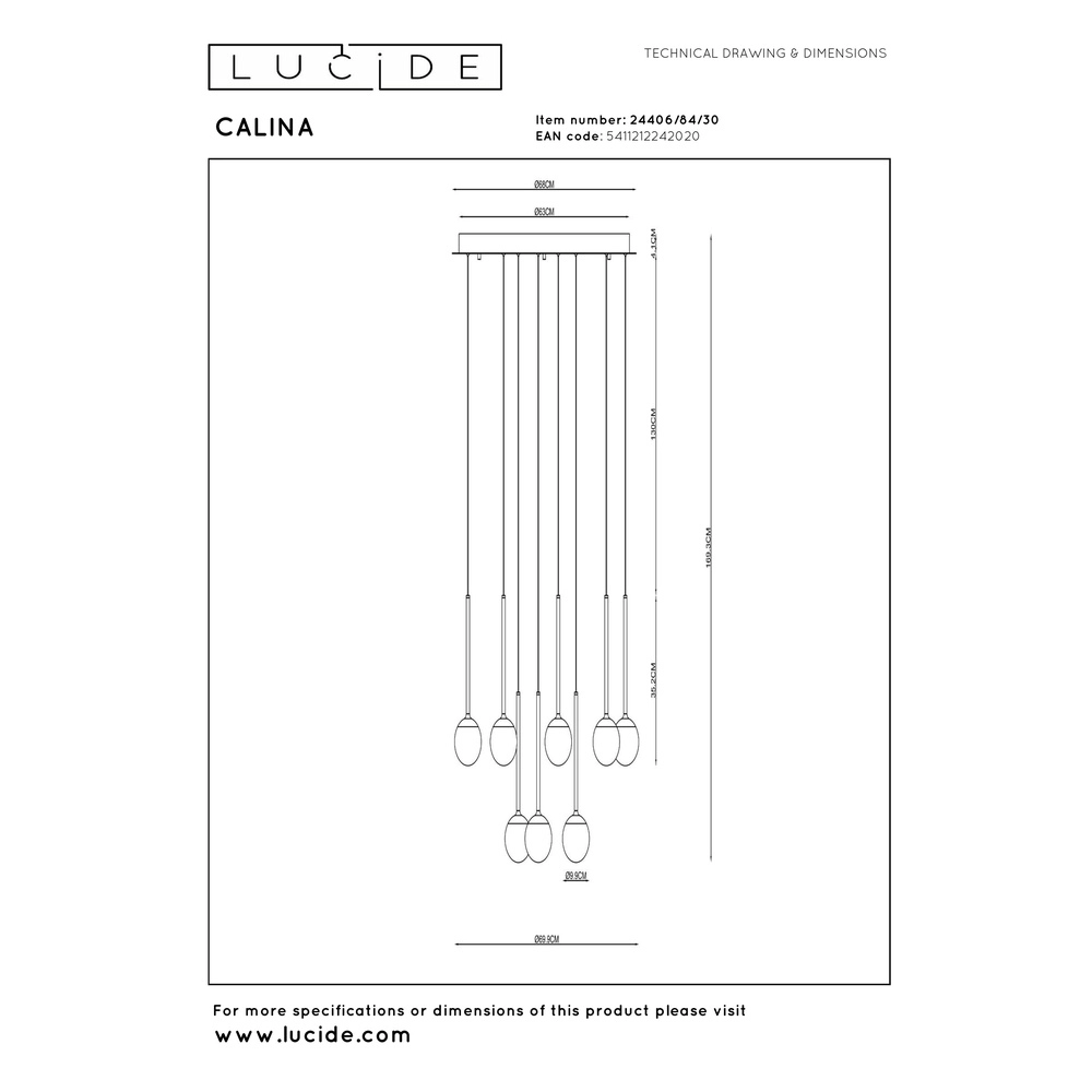 Lampe suspendue Calina 12 lumières avec sphères blanches Premium by Lucide 5411212242020