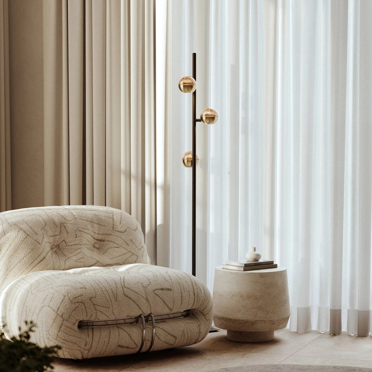 Lampe sur pied à LED Belluno Laiton 3-léger - verre Steinhauer 8712746183979