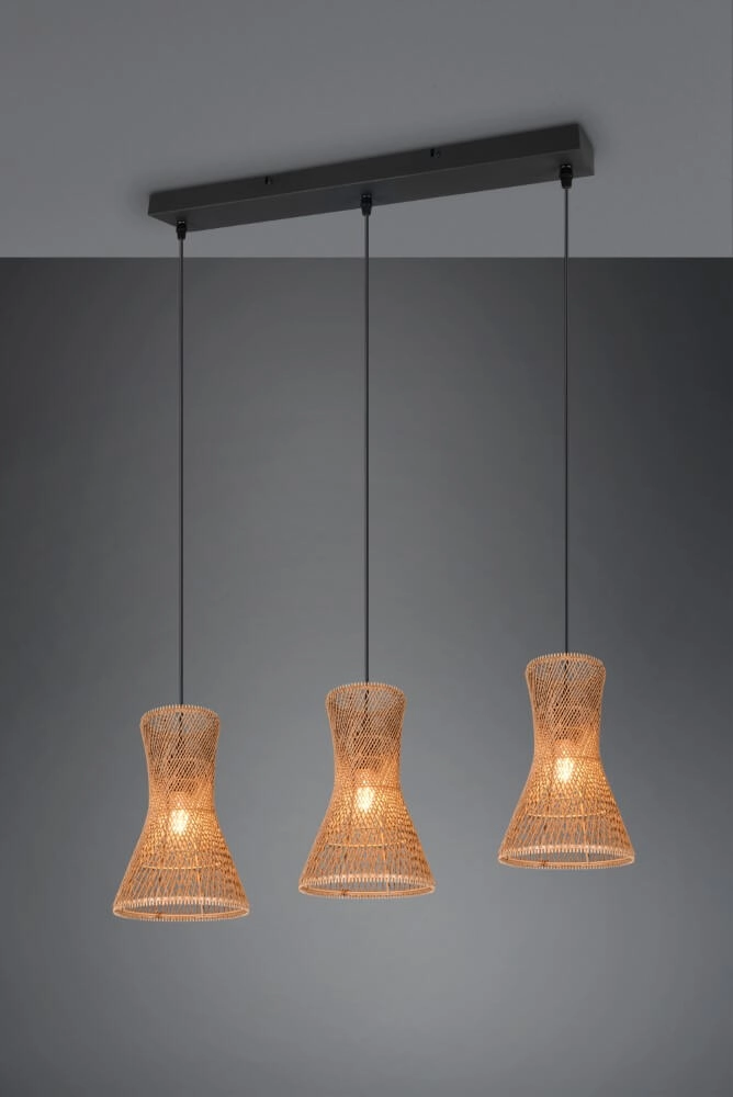Suspension 3 lumières Bijou noir avec rotin Trio 4017807637298