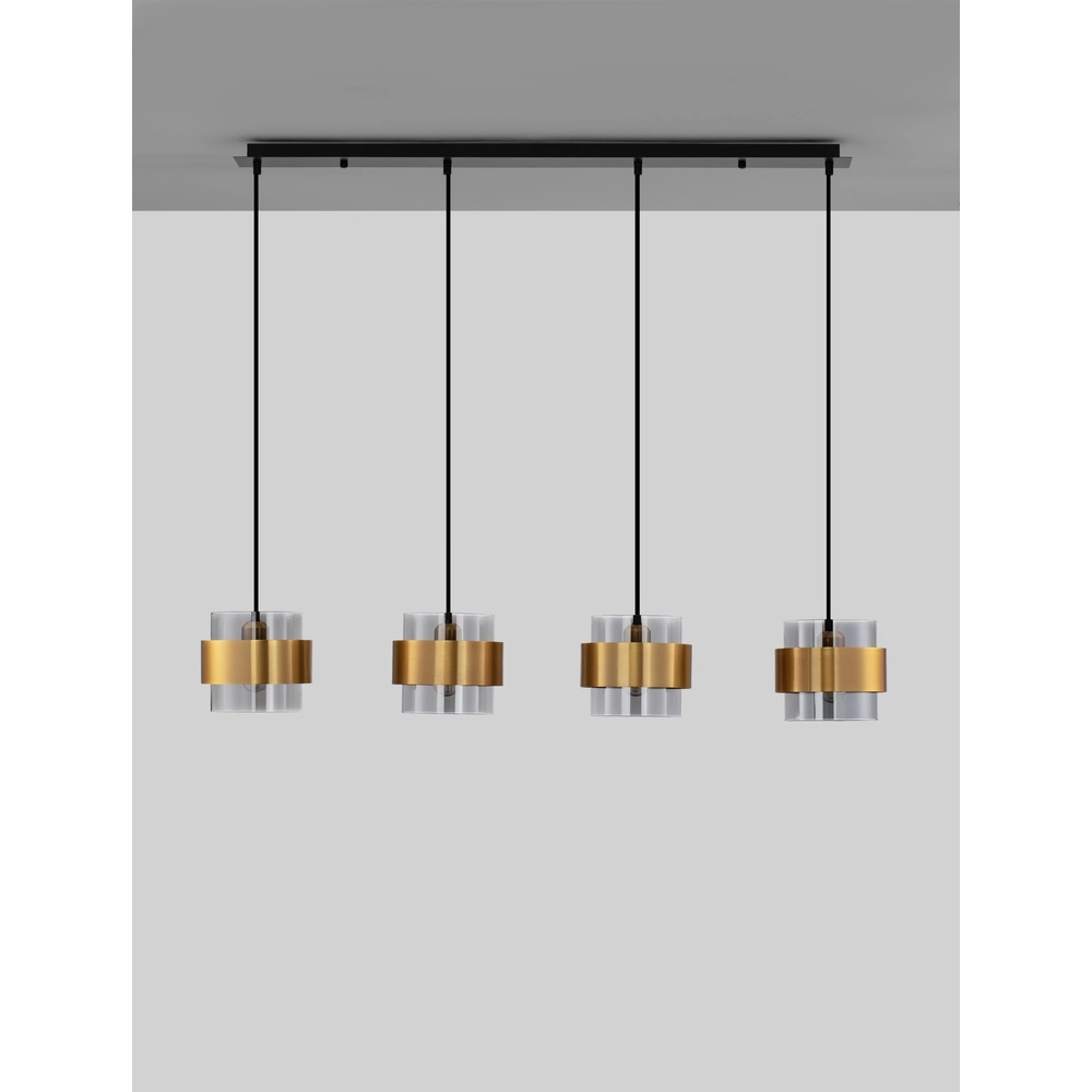 Suspension Sianna 4 lumières droites noir et or Lyora 5212017445421