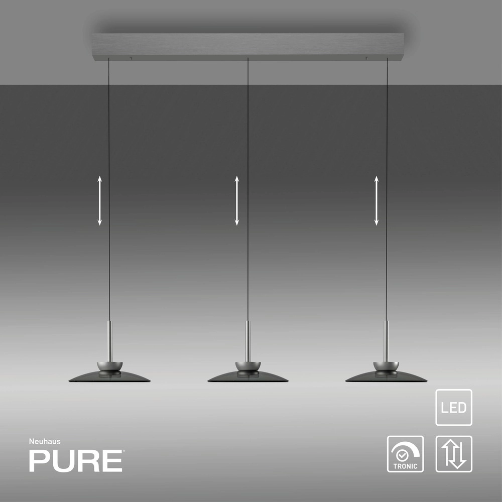Lampe suspendue de table de salle à manger 3L Pure Moon Plaqué platine avec verre fumé Paul Neuhaus 4012248386309