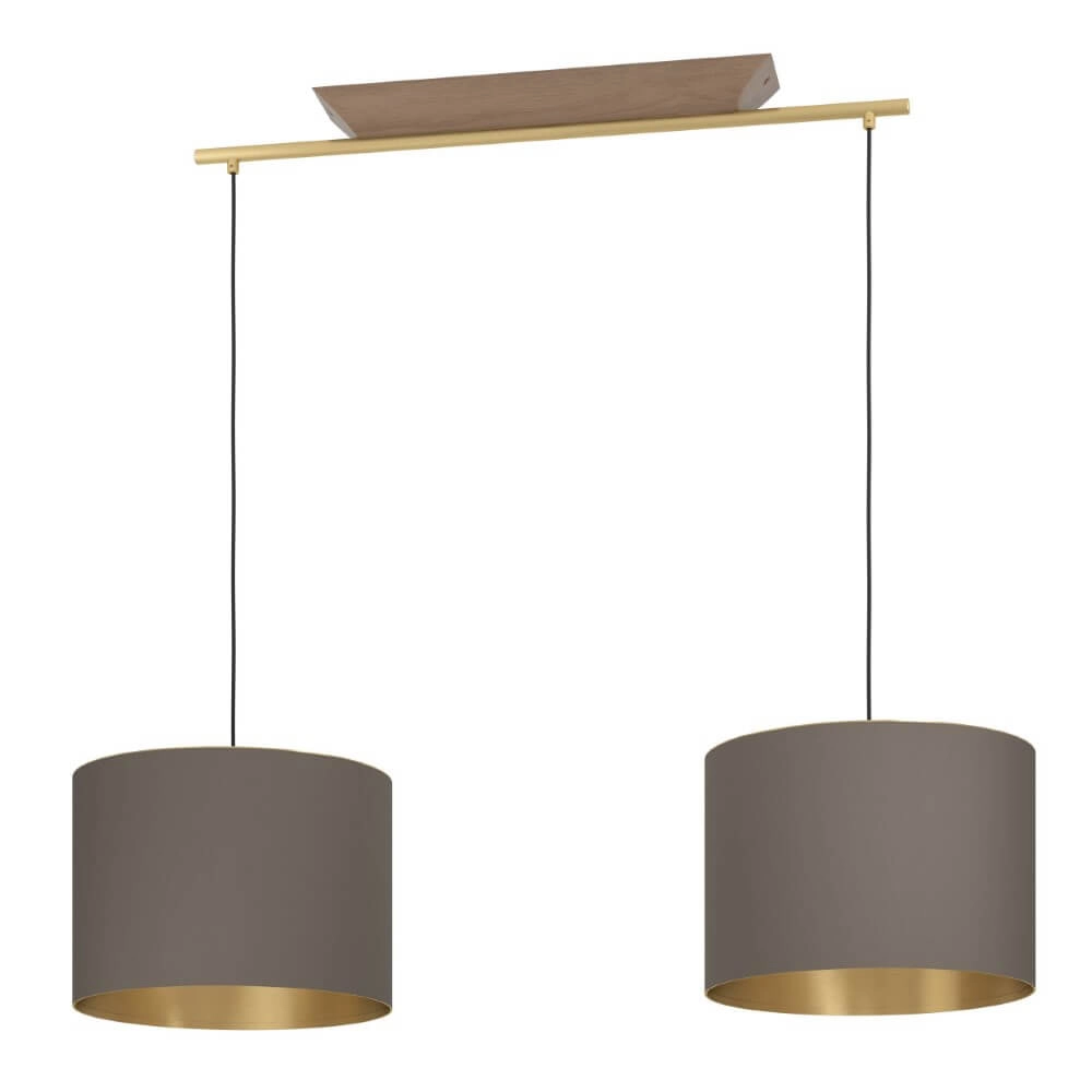 Lampe suspendue 2 lumières Santandria or avec nuance marron