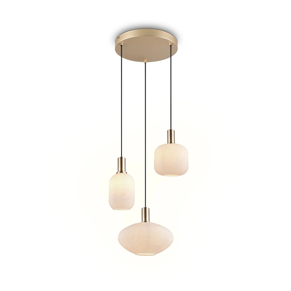 Lampe pendante à 3 lampes Emelie Or avec verre blanc