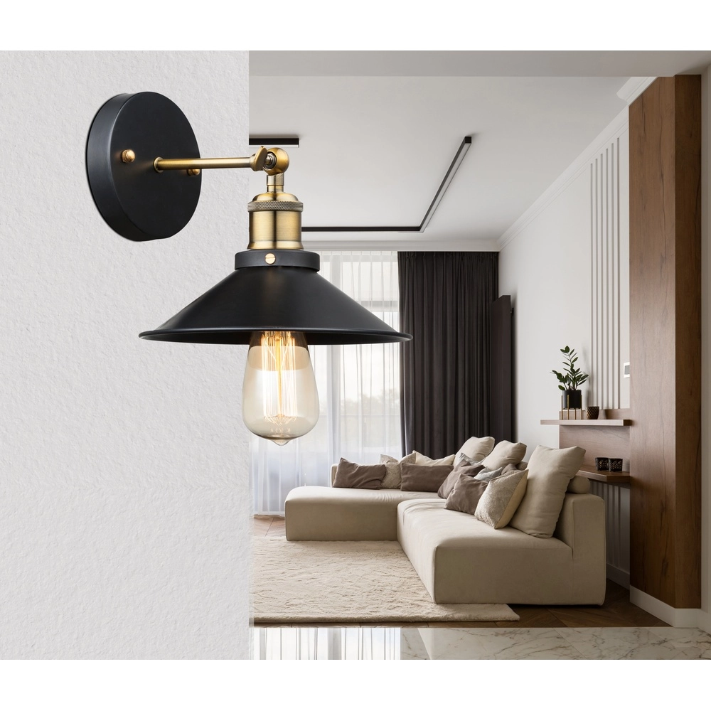 Lampe murale industrielle Lenius noir avec or Globo 9007371337194