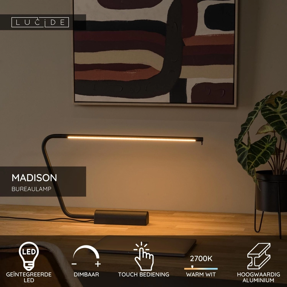Lampe de bureau à design Madison Noir Lucide 5411212441850