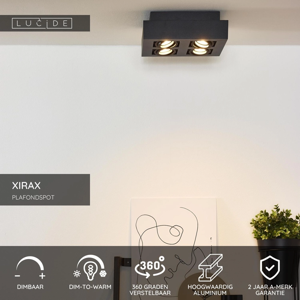 Projecteur de plafond Xirax 4 x 5W noir Lucide 5411212092342