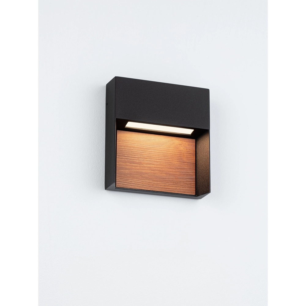 Lampe murale de conception Noray noir avec bois - 2700K Lyora 5212063504295