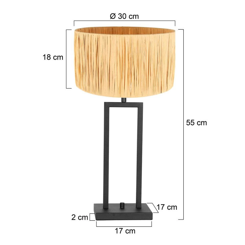 Lampe de table Stang noir avec abat-jour paille Steinhauer 8712746172034