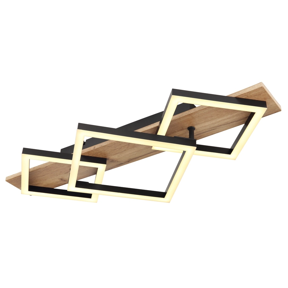 Lampe de plafond Beatrix 61 cm carrés noirs avec du bois
