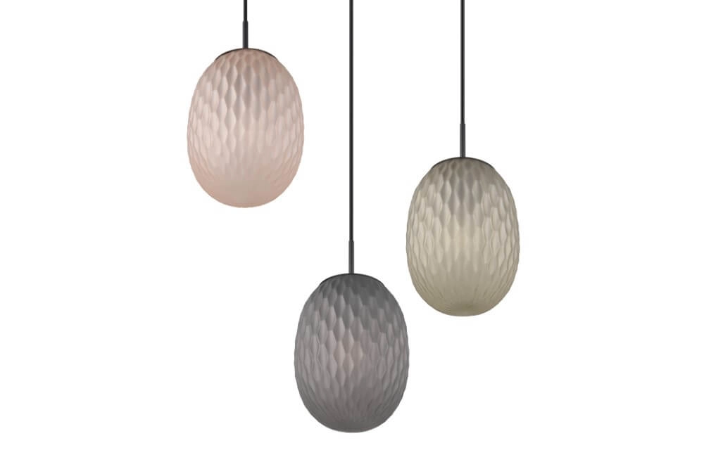 Lampe suspendue 3 lumières Facette avec verre coloré nervuré Trio 4017807616835