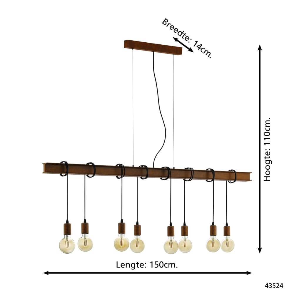 Lampe suspendue pour salle à manger Townshend 4 brun rouille Eglo 9002759435240