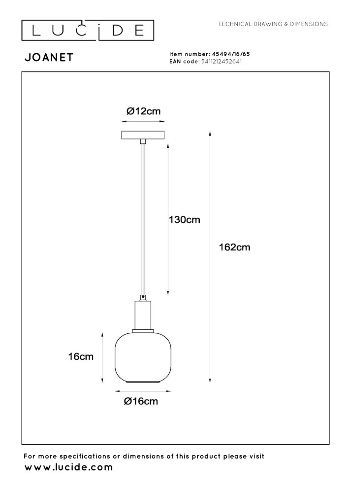 Lampe suspendue Joanet Ø 16 cm d’or avec verre fumé Lucide 5411212452641