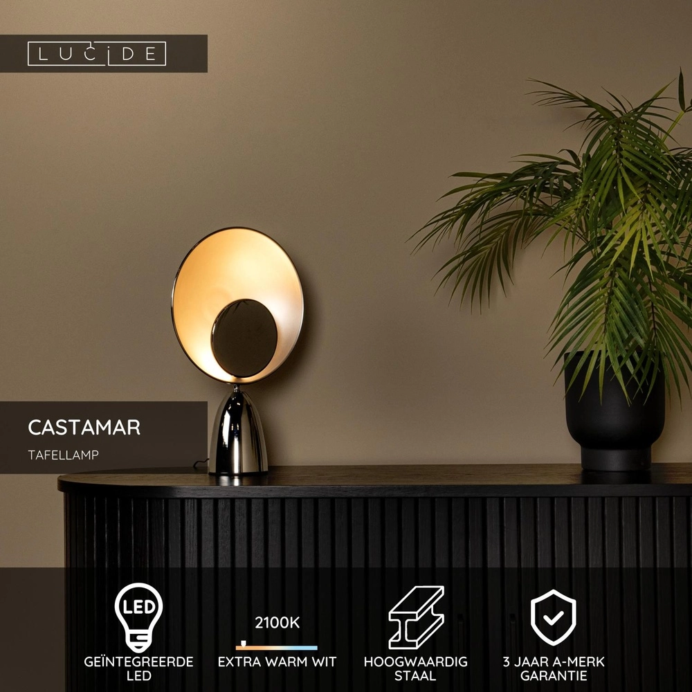 Lampe de table de conception Castamar Ø 25,5 cm de chrome Lucide 5411212345837