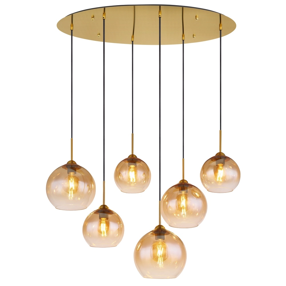Lampe pendante dorée Jamessa 6 lumières avec verre ambré Globo 9007371435692