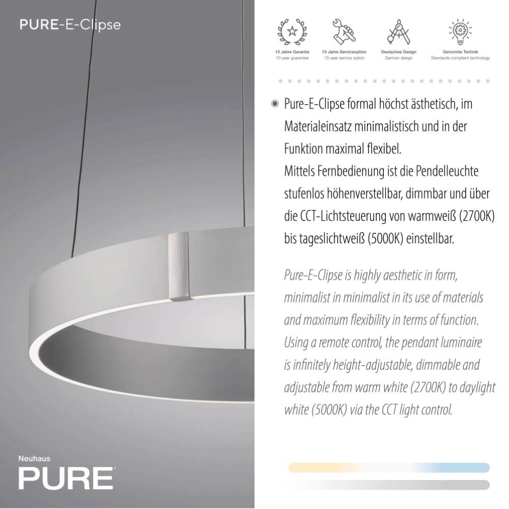 Lampe suspendue ronde Pure E-Clipse aluminium Ø 50cm Paul Neuhaus 4012248372333