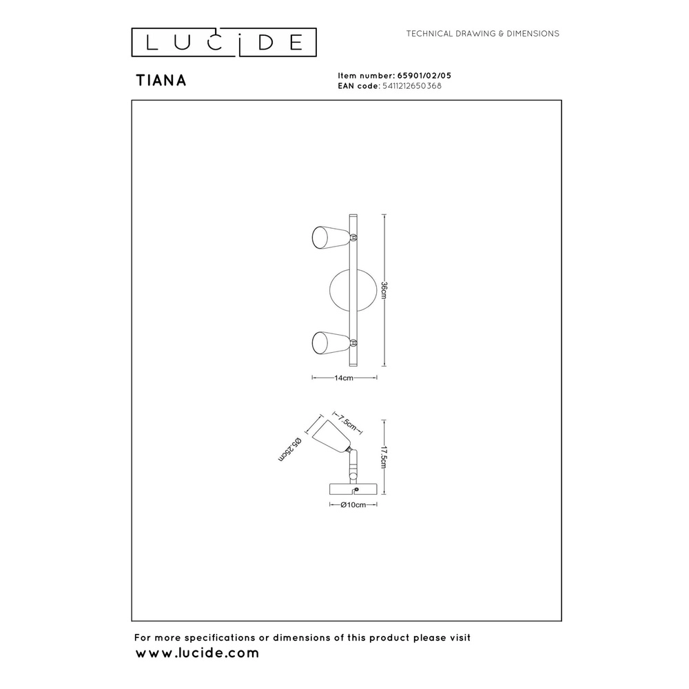 Projecteur de plafond Tiana Champagne 2 lumières Lucide 5411212650368