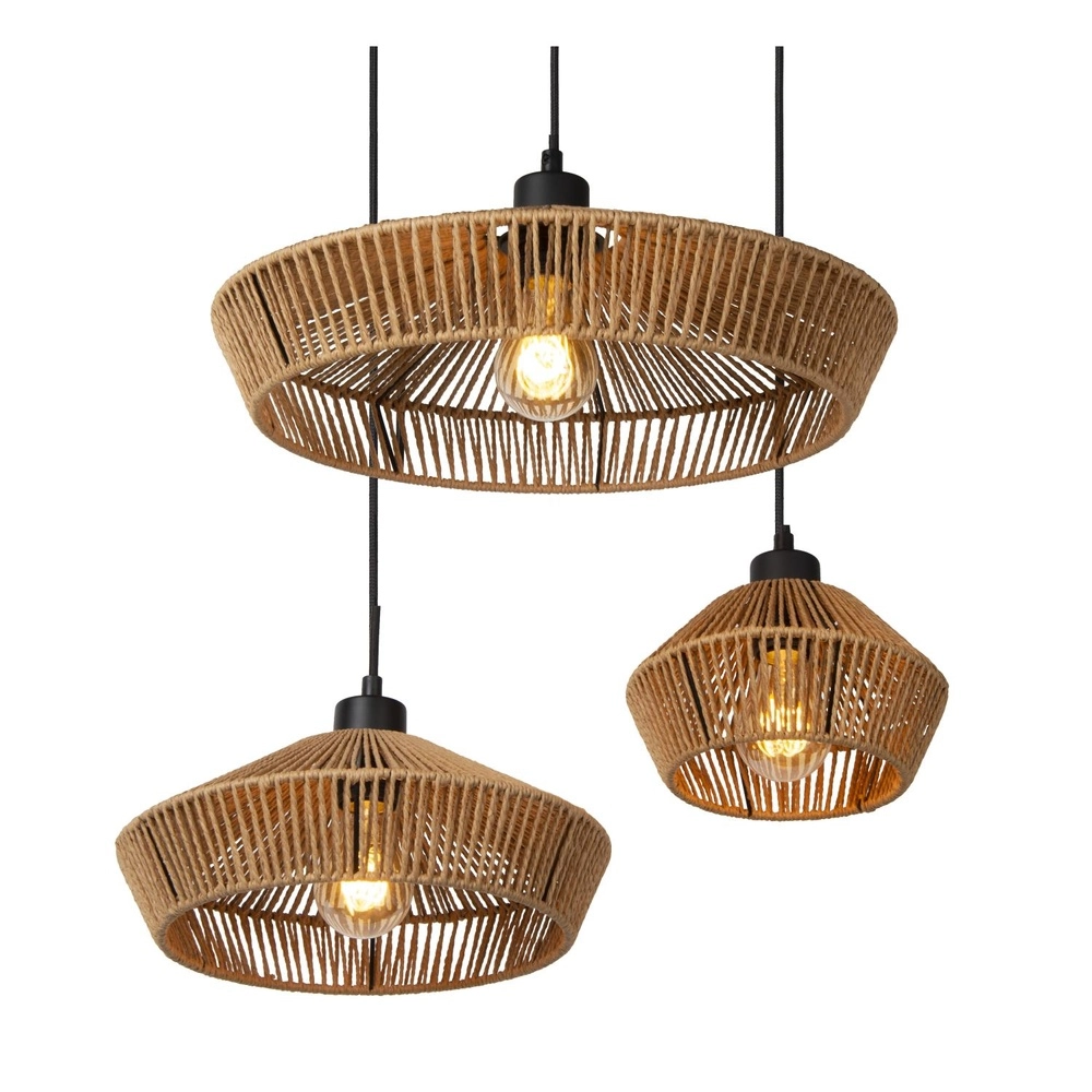 Lampe suspendue Yunkai Ø 60 cm noir avec rotin Lucide 5411212105714