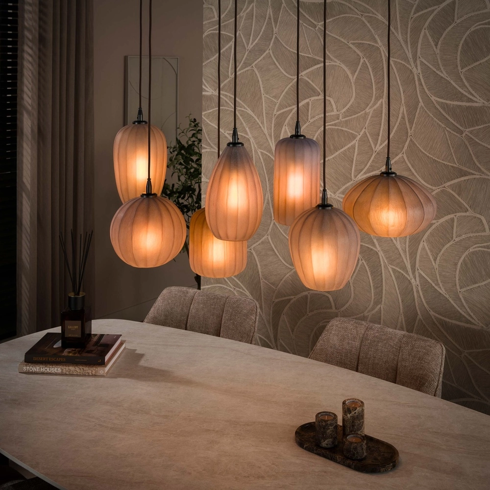 Lampe suspendue à 7 lampes Altura Sienne brun avec verre dépoli