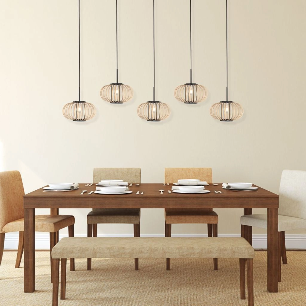 Lampe pendante à 5 lampes droite Silva avec des capuchons de bambou Steinhauer 8712746183238