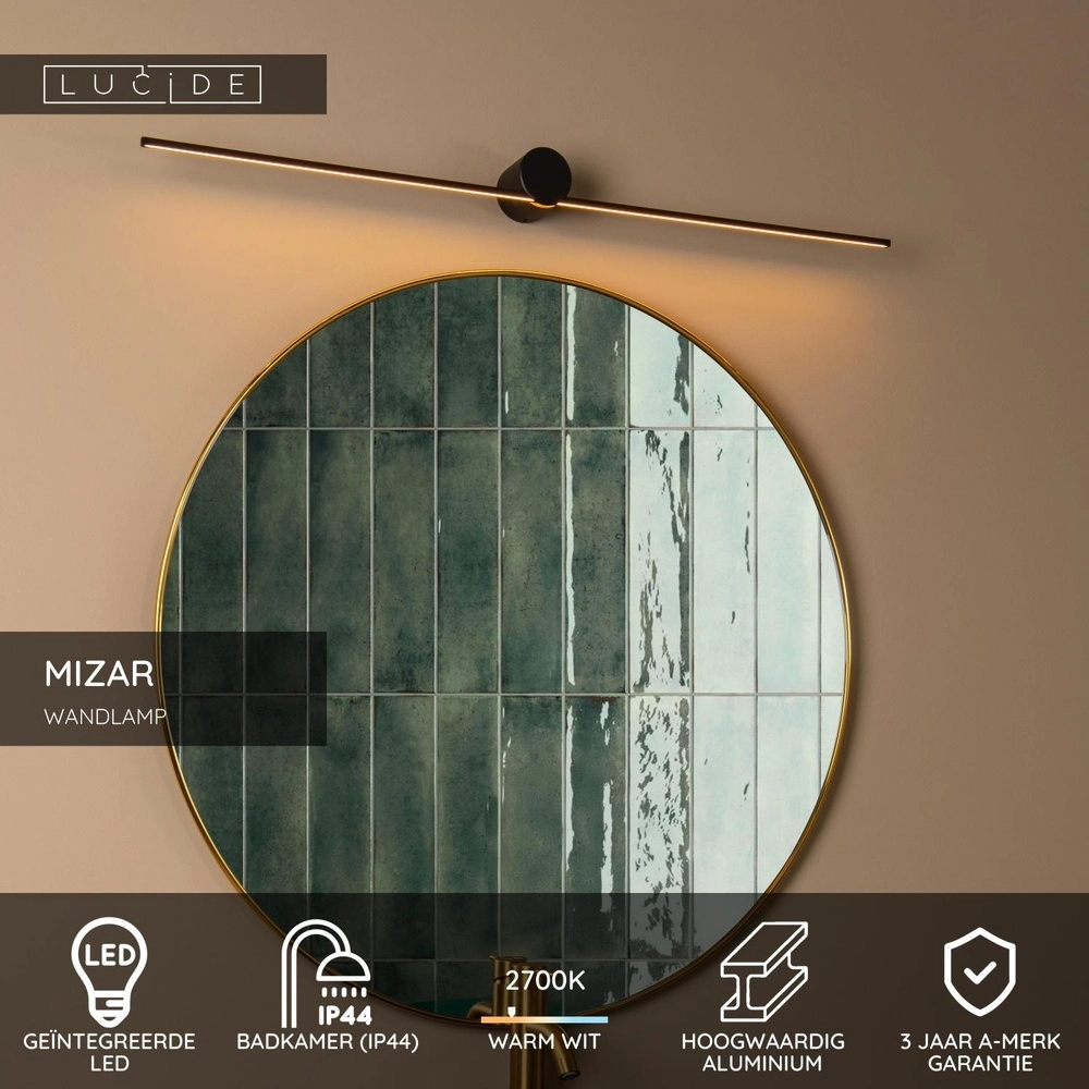 Lampe murale élégante pour salle de bain Mizar IP44 90cm noir Lucide 5411212126931