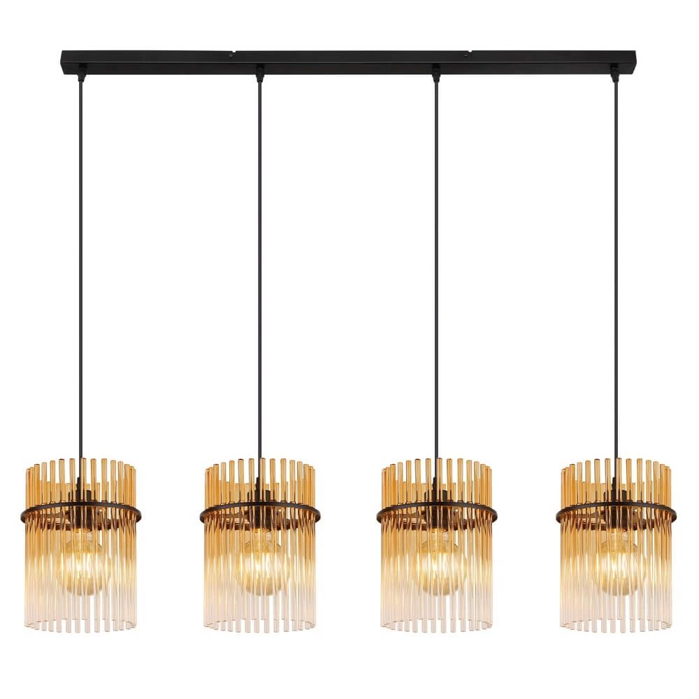 Suspension noire Gorley avec verre ambré 4 lumières Globo 9007371474998