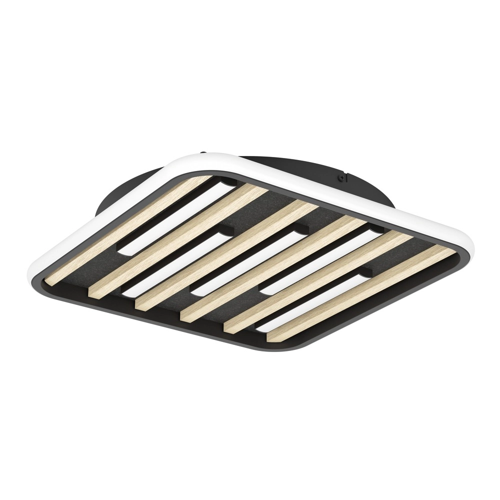 Lampe de plafond moderne Cembrano noir avec carré en bois