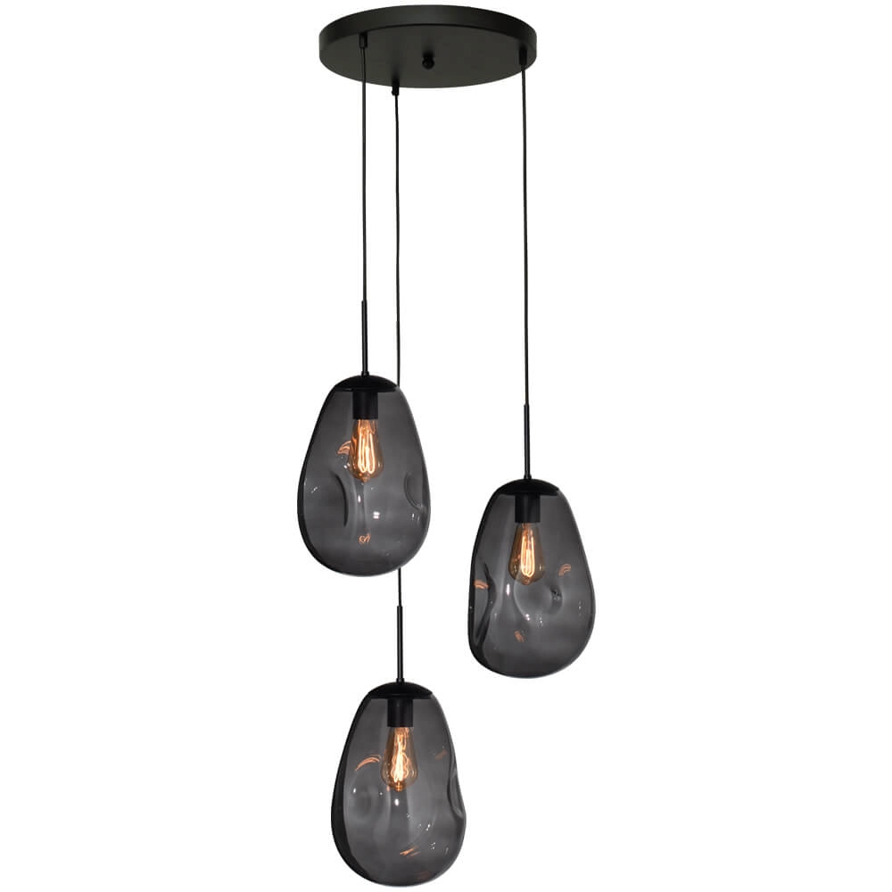Lampe suspendue Lava 3x verre fumé Ø 22,5cm Lampe suspendue Lava 3x verre fumé Ø 22,5cm