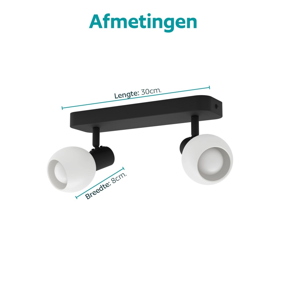 Lampe de plafond Castellazo Noir à deux lumières avec verre blanc Eglo 9008606392131