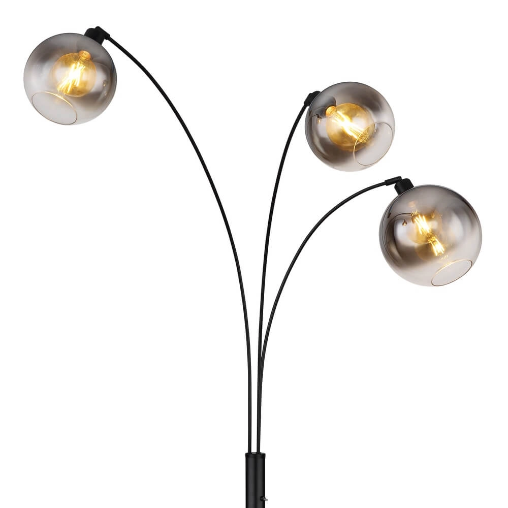 Lampadaire noir Newcastle Sphère Smoke Glass 3 lumières Globo 9007371449798