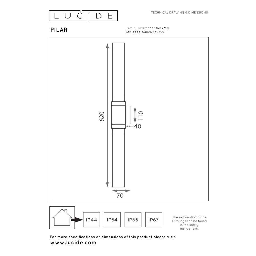 Lampe murale de conception Pilar Double Noir Lucide 5411212630599