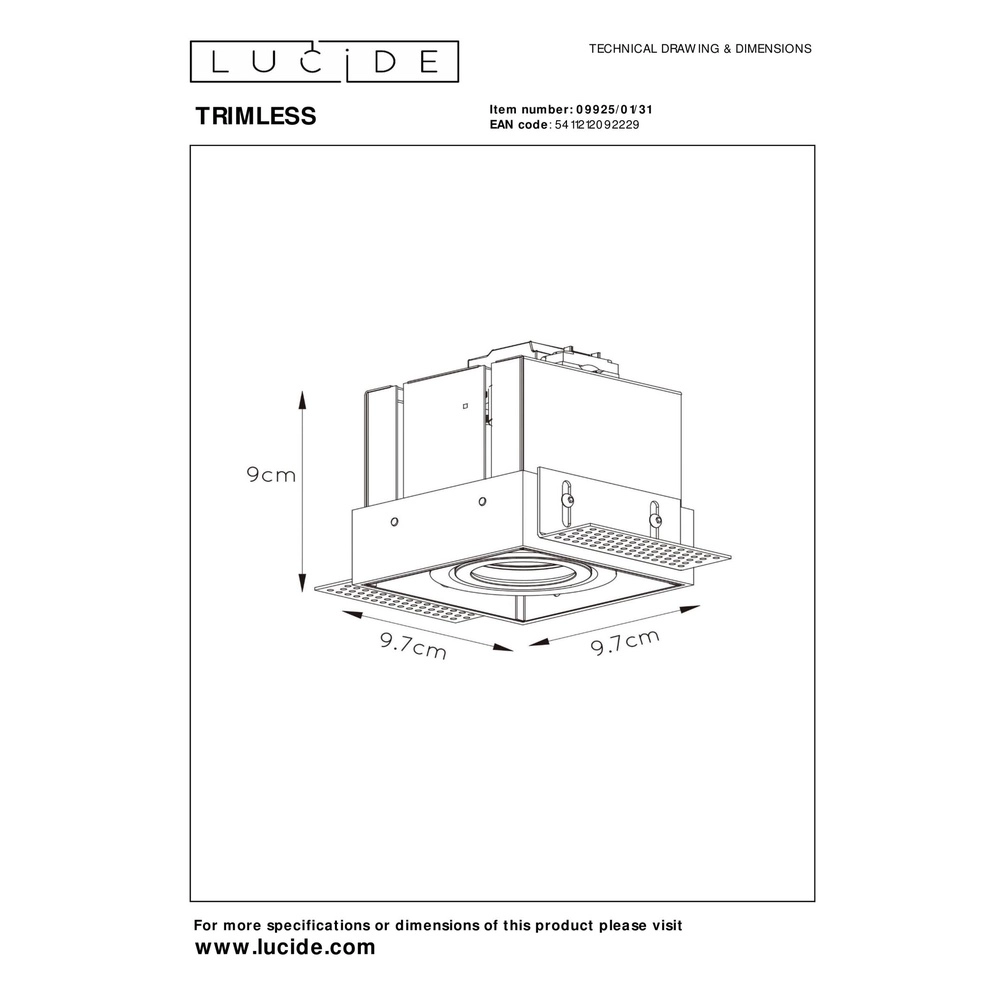 Projecteur encastré élégant Trimless Seulement blanc Lucide 5411212092229