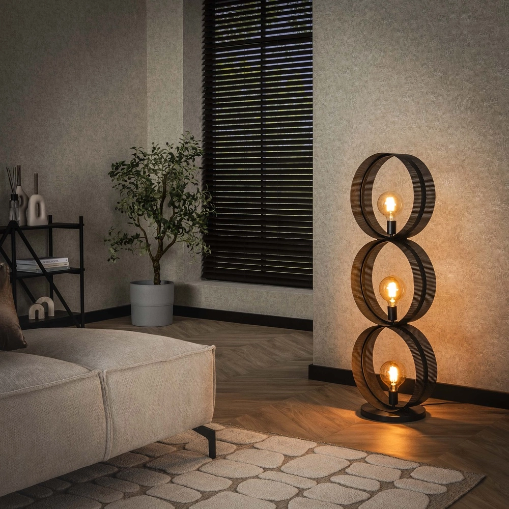 Lampe de sol de campagne Ring Charbon - 3x E27