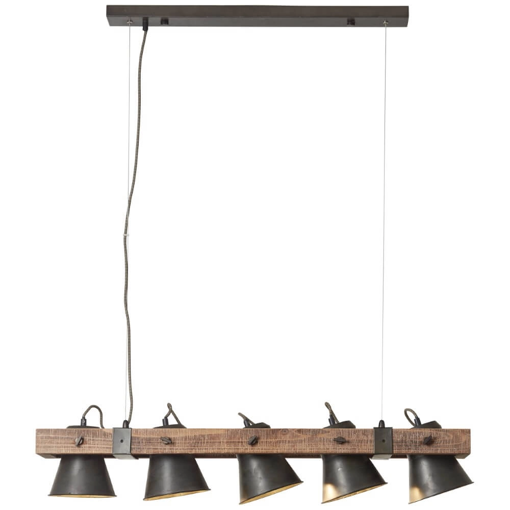 Lampe suspendue 5 lumières Decca noir avec du marron Brilliant 4004353361494