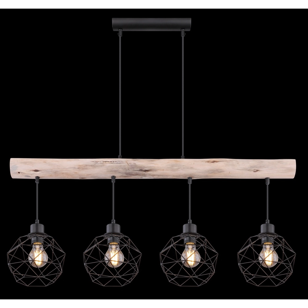 Lampe de table à manger à 4 lumières Theodor noir avec bois Globo 9007371400676