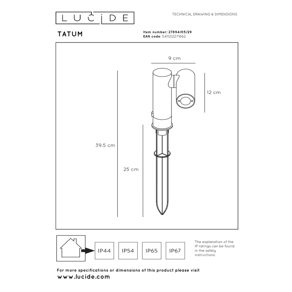 Emplacement de pointe de jardin Tatum anthracite Lucide 5411212271662