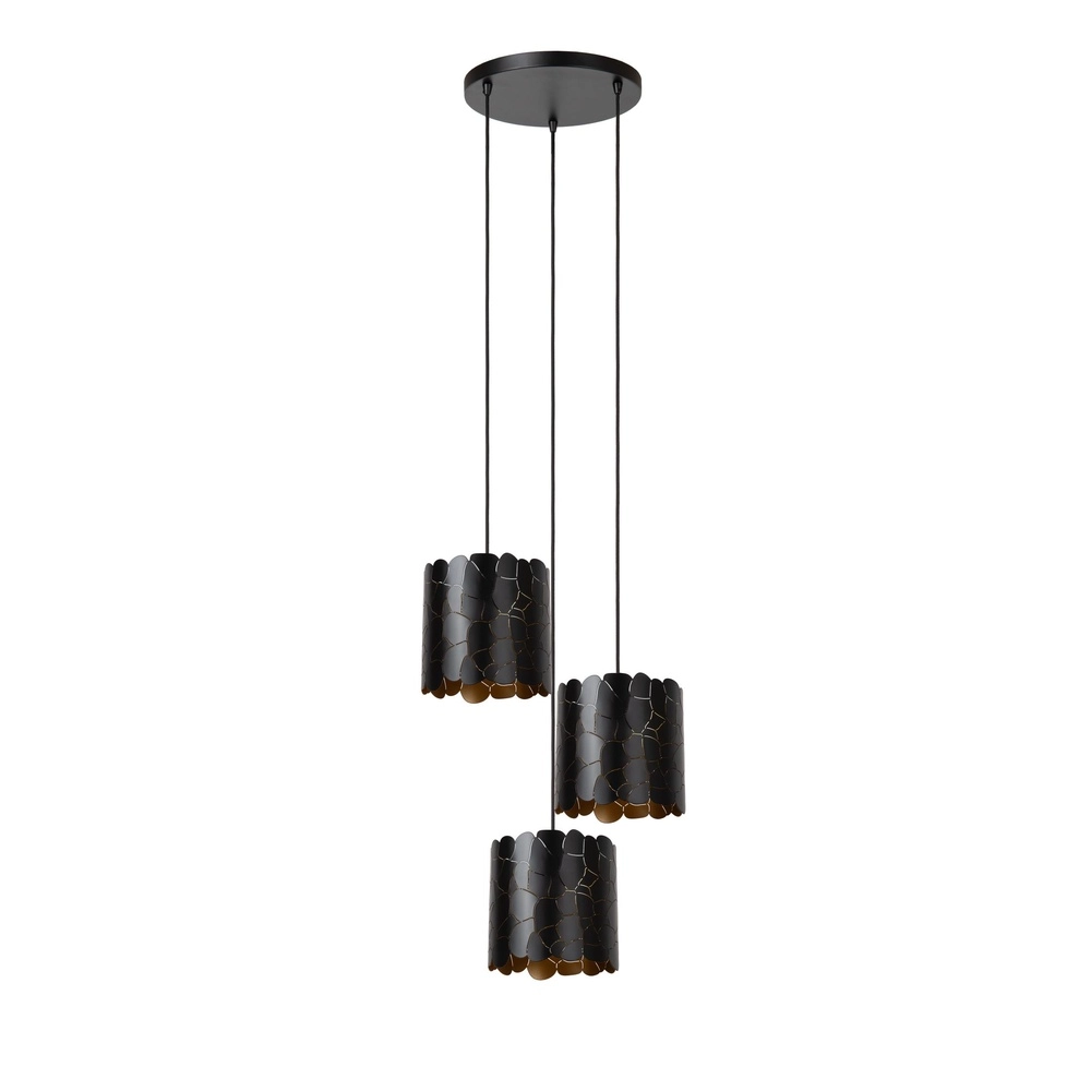 Lampe suspendue Almelo 3 couleurs noires claires avec un cercle intérieur doré