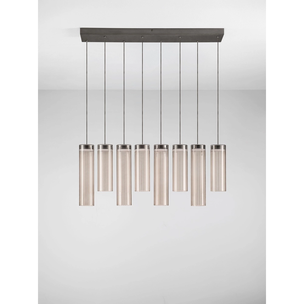 Lampe pendante de conception Brielle Anthracite avec verre moka 8-lights Lyora 5212017495433
