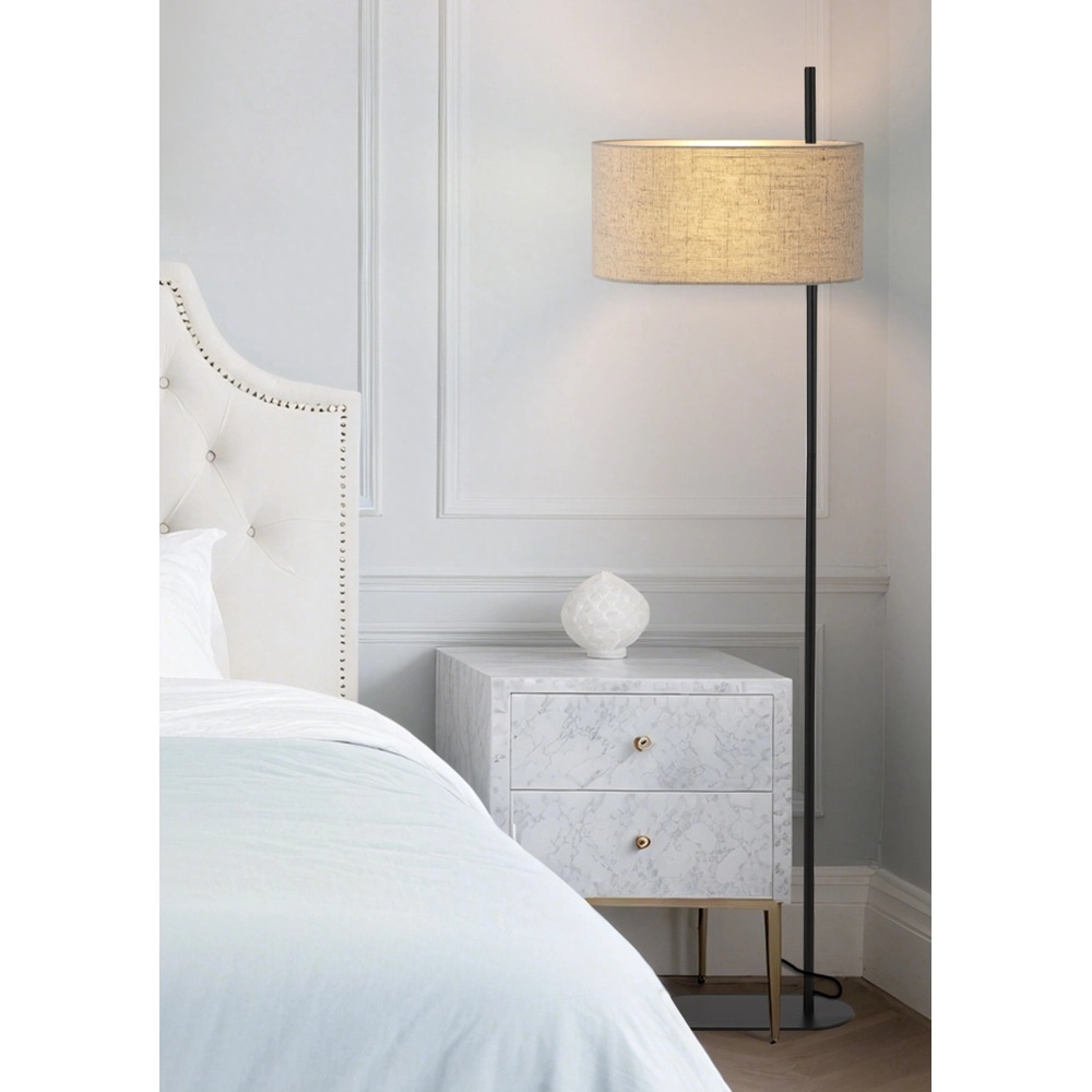 Lampadaire Hessian noir avec abat-jour en lin Searchlight 5053423297330