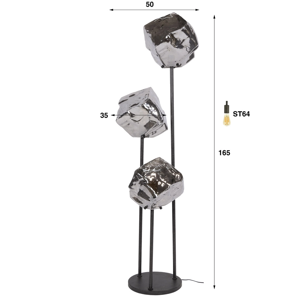 Lampadaire moderne Rock 3 lumières - verre chromé Lyora 8716803511385