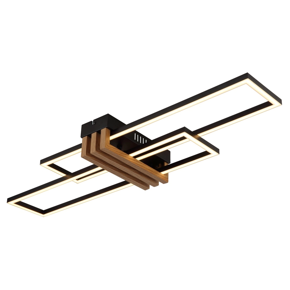 Lampe de plafond moderne Dakari I noir avec bois 80 cm