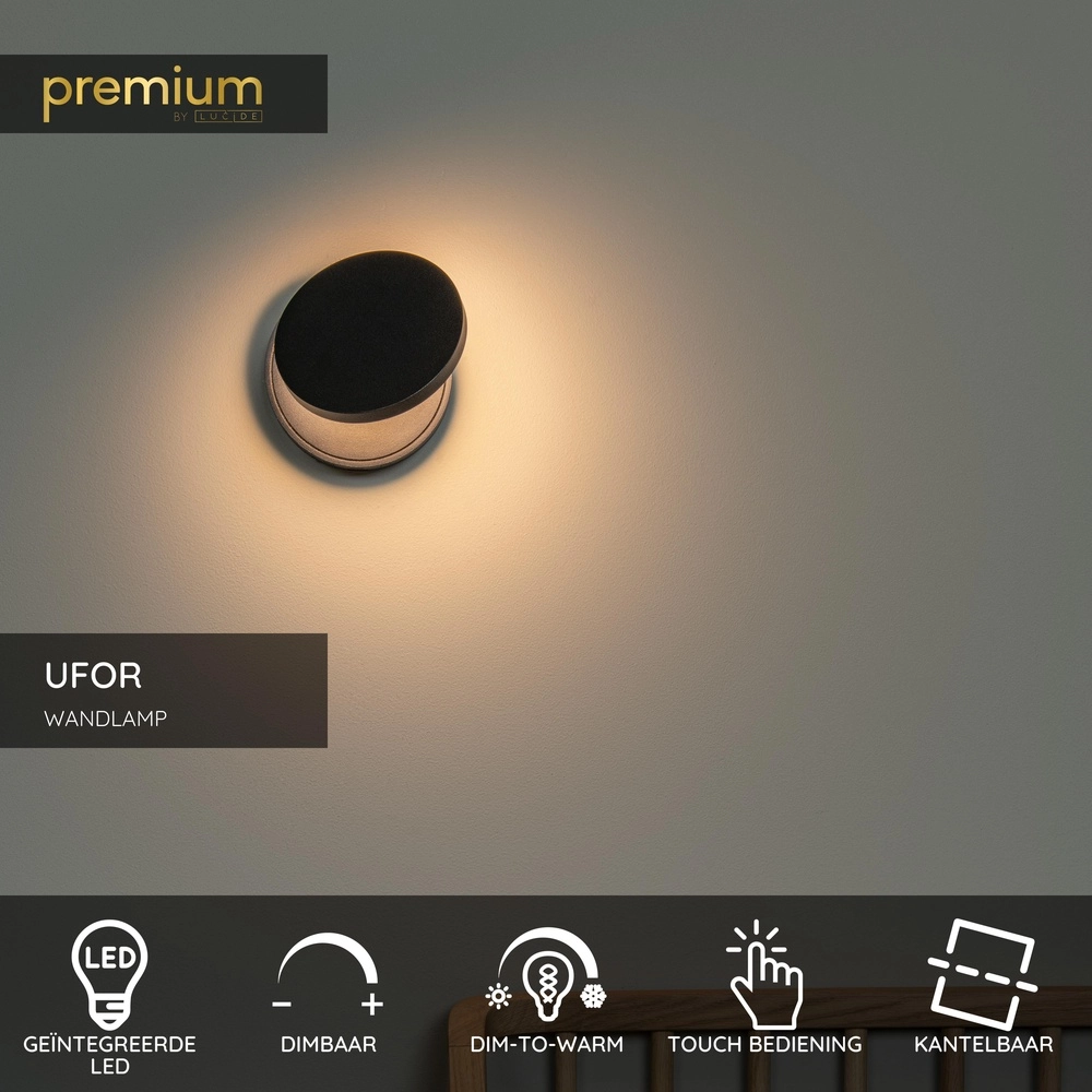 Lampe murale de conception Ufor Noir Premium by Lucide 5411212570116