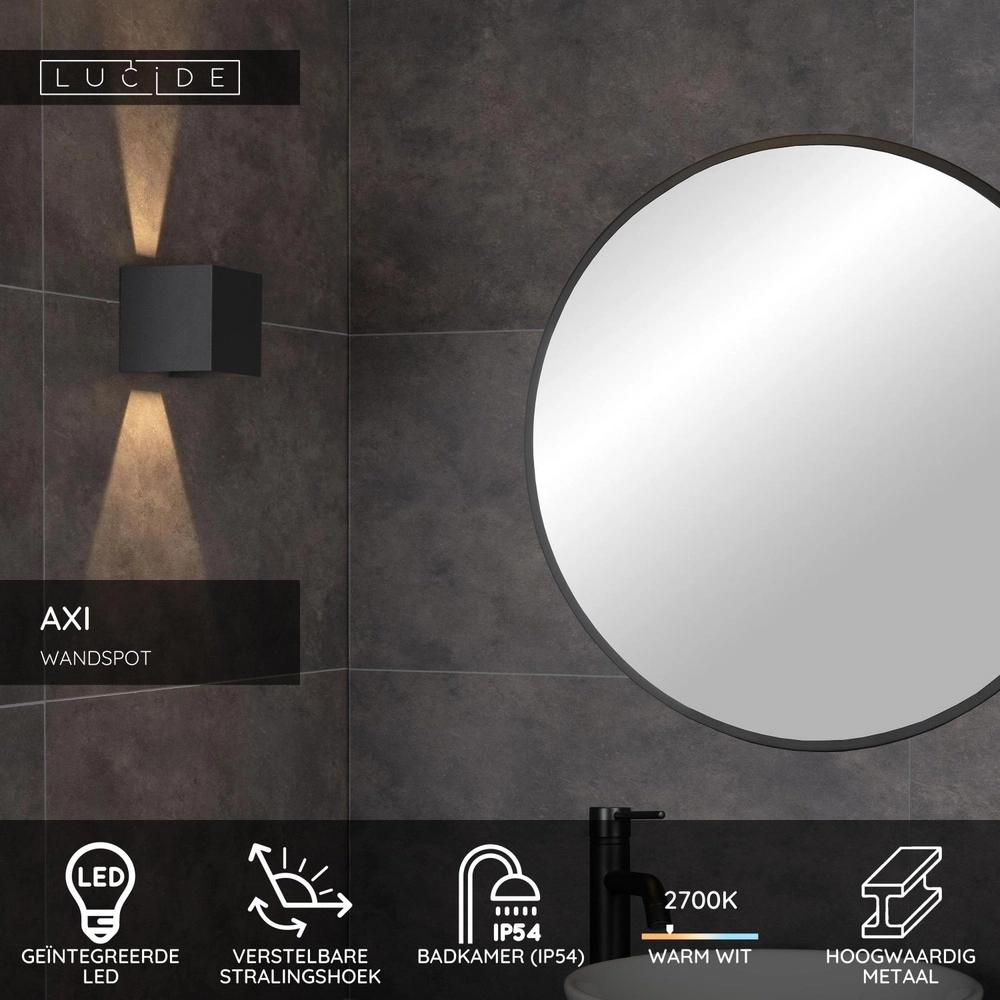 Projecteur mural carré Axi 2 x 7W IP54 noirs Lucide 5411212690005